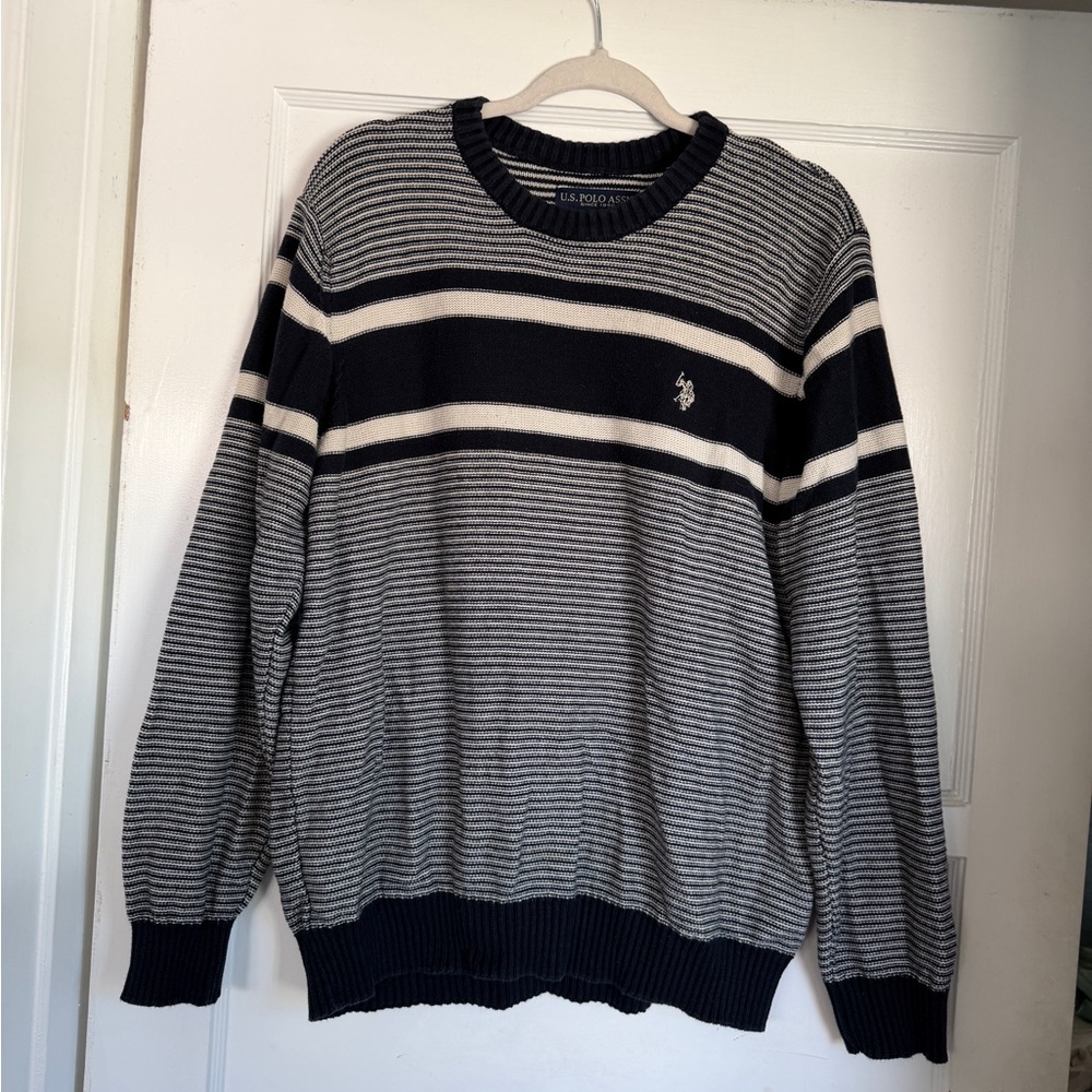 US Polo Assn Men's Striped Sweater - Navy and white